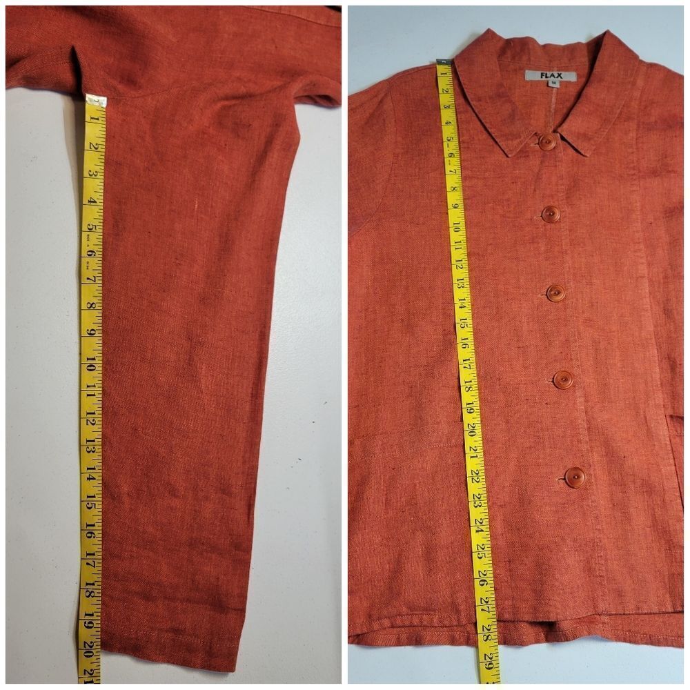 Flax Linen Orangey Red Rust Button Up Jacket Scha… - image 8